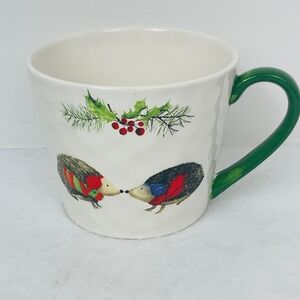 Harvest Green Studio Mug OS Hedgehog Holiday White Green Stoneware Excellent